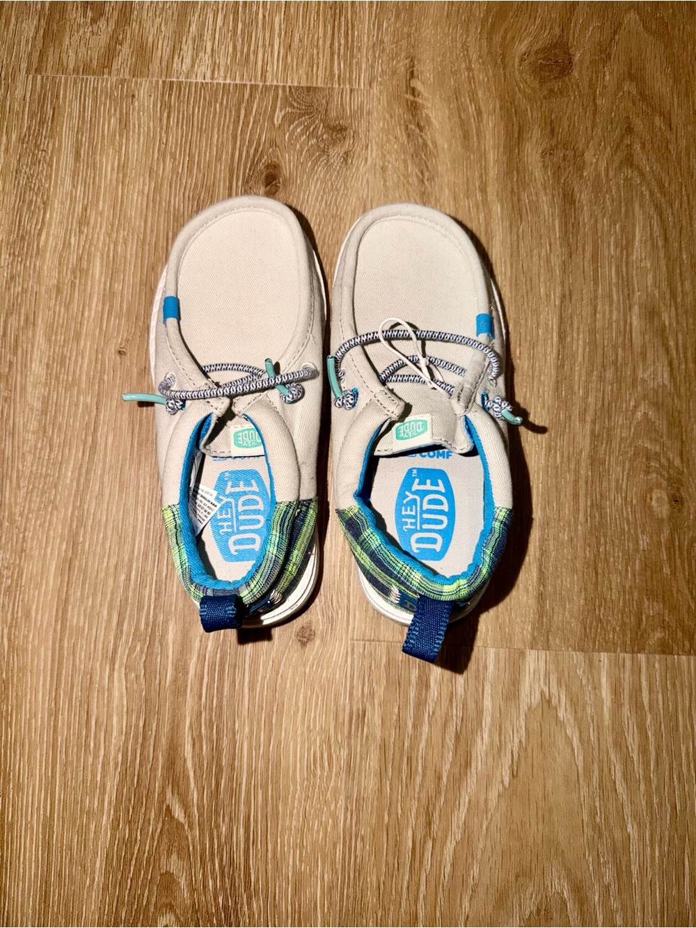 Hey Dude Kids' Light Beige & Blue Slip-On Shoes with Green Trim (Boys)